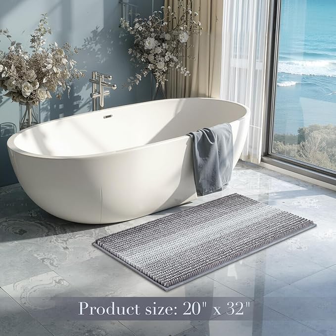 BSICPRO Bathroom Rugs, Bath Mat Non Slip 20 x 32 Inches Water Absorbent Chenille Floor Mats Machine Washable (Stone Blue)