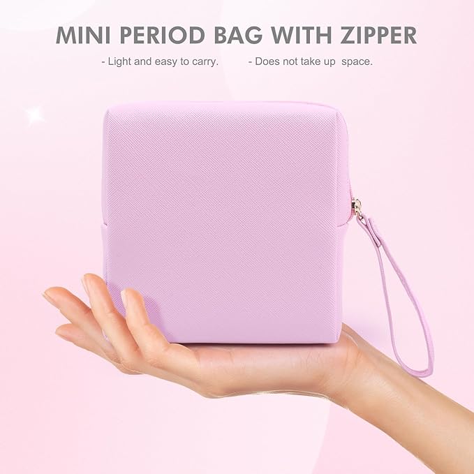 Sanitary Napkin Period bag for Women, Sanitary Napkin Storage Bag, PU Leather Sanitary Pad Bags Pounch, Portable Tampons Zipper Organizer Bag with Handle for Ladies