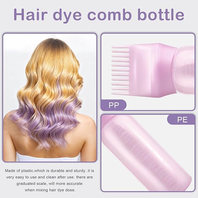 BlingKingdom 3 PCS 170 ML Root Comb Applicator Bottles with Graduated Scale, Soft Pliable Hair Oil Applicators Dye Brush Applicator Bottle for Hair Oiling Applying Massaging Coloring (3 Colors)
