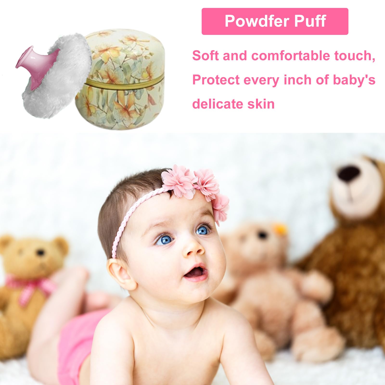 Qopoto Body Powder Puff and Container for Dusting Powder (Yellow Flower)