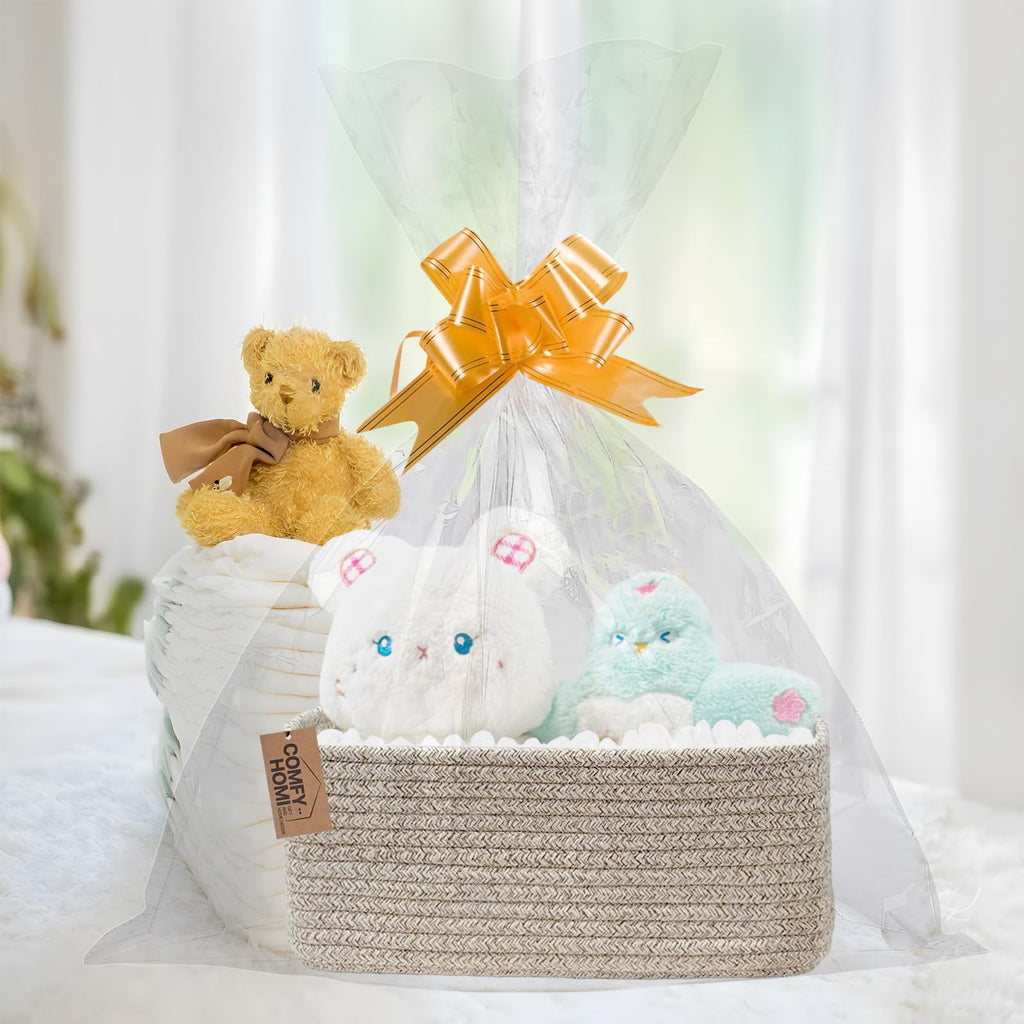 COMFY-HOMI 13" x 8.5" x 5.1" Storage Baskets for Organizing | Cotton Rope Woven Basket | Toy Storage Bin Box | Basket for Shelves, Closet Organizer Bin, Decorative Closet Shelf, 1 Pack