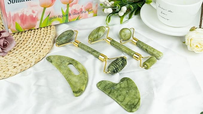 Sbnnfikeb Jade Roller & Gua Sha Set 5-in-1, Full Body Massage Tools