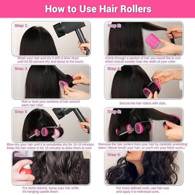 56 Pcs Hair Roller Set for Blowout Look, Long Medium Short Hair Volume; 30Pcs Rollers, 5 Sizes, 24 Pcs Clips, Storage Bag