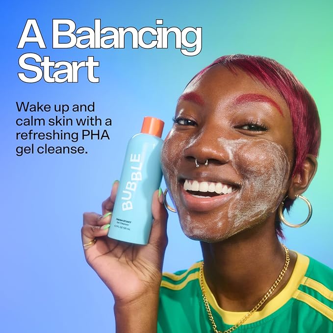 Bubble Skincare Fresh Start Gel Cleanser - Gentle Exfoliating Face Wash for Oily Skin - Gel Cleanser with Aloe Vera Juice + Caffeine to Protect and Soothe Complexion - Summer Skincare Essential(125ml)