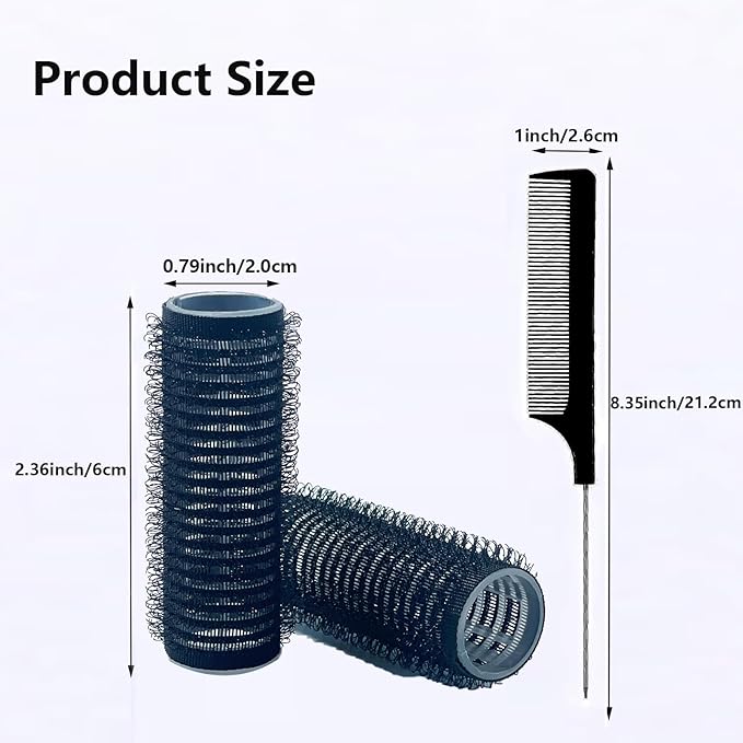 18PCS Self Grip Small Hair Curlers Heatless Roller Hair Curlers Pro Salon Hairdressing Curler DIY Curly Hairstyle Hair Rollers Tools Rat Tail Comb for Women Medium Short Hair(Black)