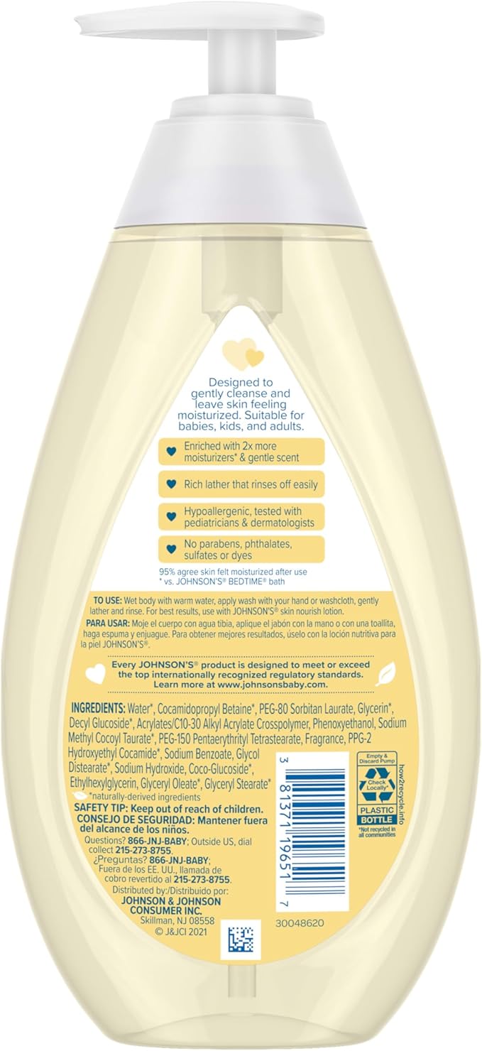Johnson's Baby Skin Nourishing Moisture Baby Body Wash with Shea & Cocoa Butter, Hypoallergenic & Tear Free Baby Bath Wash, Paraben-, Dye-, Sulfate & Phthalate-Free, 20.3 fl. oz