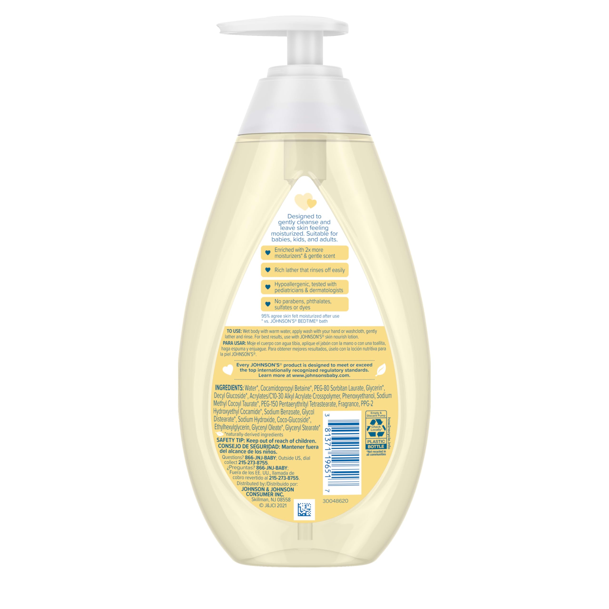 Johnson's Baby Skin Nourishing Moisture Baby Body Wash with Shea & Cocoa Butter, Hypoallergenic & Tear Free Baby Bath Wash, Paraben-, Dye-, Sulfate & Phthalate-Free, 20.3 fl. oz