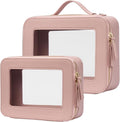 Popvibe Clear Makeup Case Set Pink Toiletry Bag Travel Large Clear Cosmetic Bag with Zipper, Big Make Up Bag Organizer Women Traveling TSA Approved Transparent Bag Car for Essentials