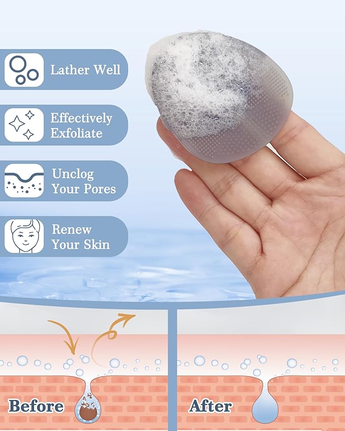 Manmihealth Silicone Back Scrubber & Shower Brush Set Thin Bristles Gray
