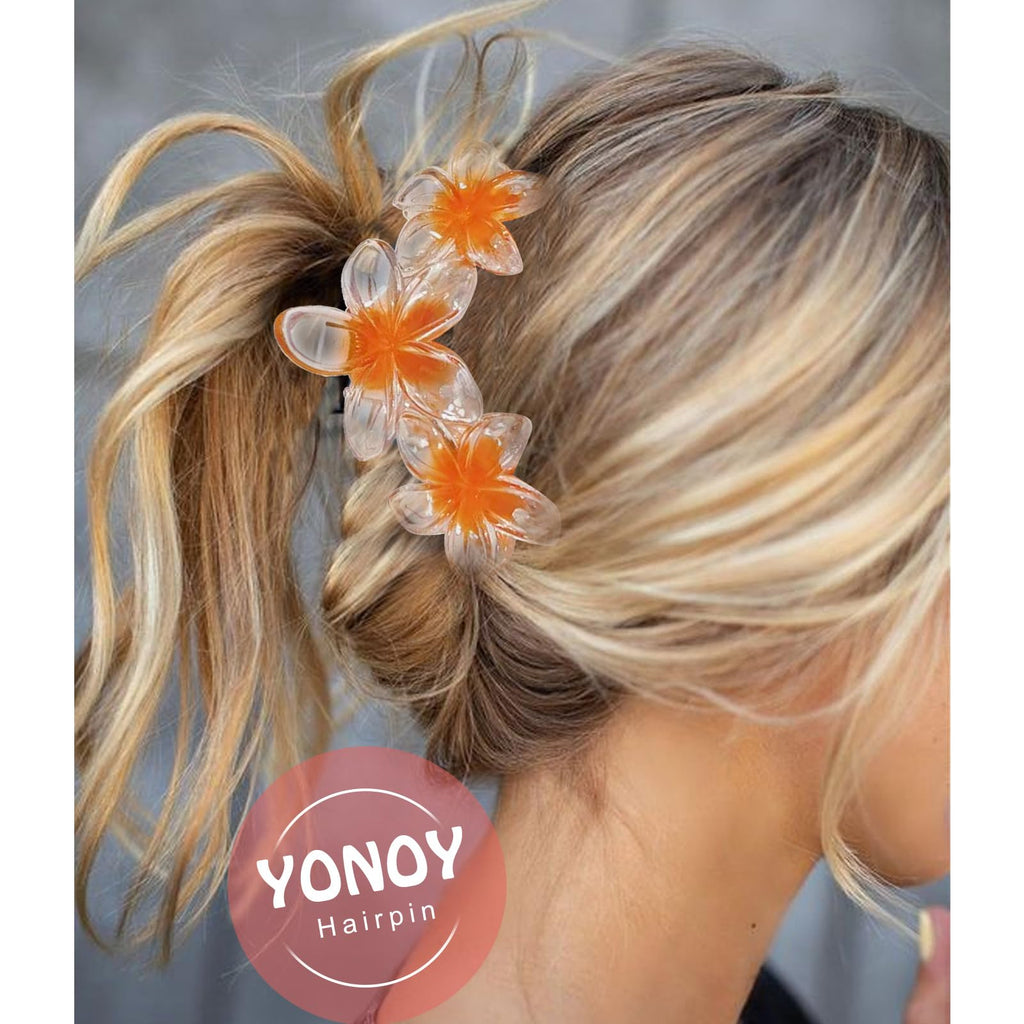 YONOY 6Pcs Flower Hair Clips for Women,Non-Slip Matte Flower Hair Clips for Women,Hawaiian Hair Flower Clip Large Plumeria Strong Hold Hair Claws Banana Cute Clip Beach Hair Accessories