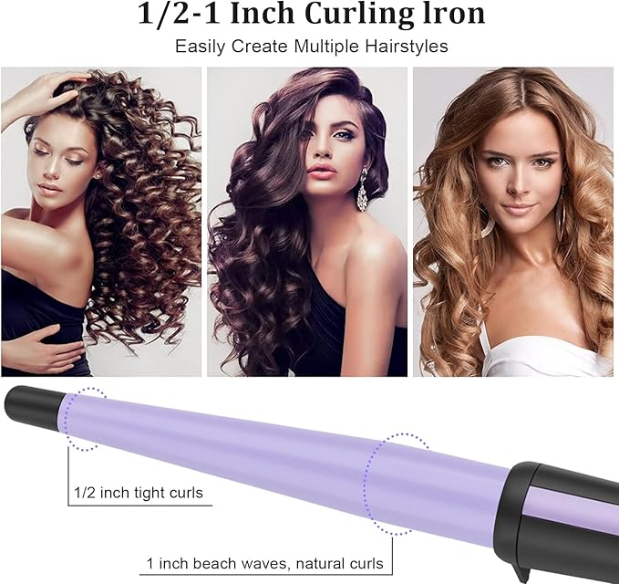 Hair Curling Iron,Curling Wand 0.5-1",210℃ for Classic Curls&Natural Waves