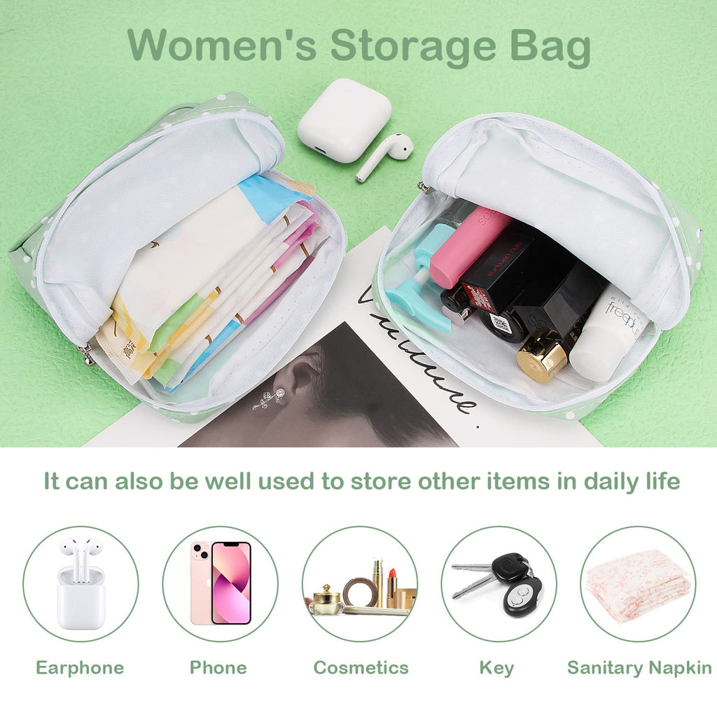 Desing Wish Sanitary Pad Storage Bag Portable Period Bag for Teen Pads/Sanitary Napkins/Small Tampons, Sanitary Napkin Storage Bag First Period Gifts for Teen Girls (Green Dot)