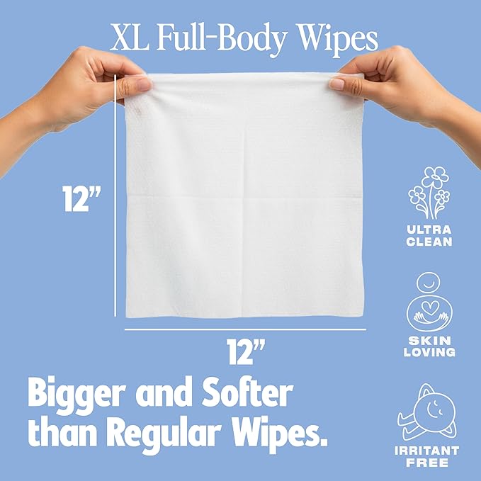 HyperGo XL Single Body Wipes for Women & Men – 12" x12" Rinse-Free Full Body Cleansing 10 Count Pack - Variety | Biodegradable, Hypoallergenic, Aloe-Infused | Gym, Festival, Camping Essentials