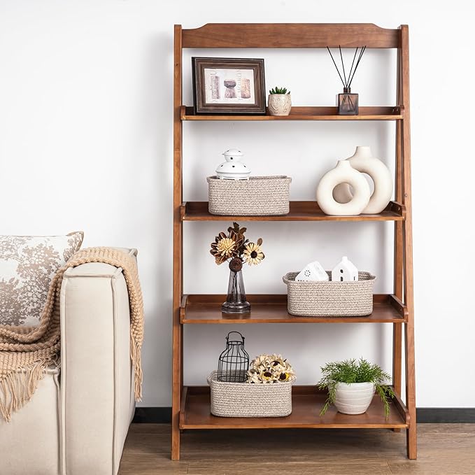 Goodpick Baskets for Organizing, Storage Basket for Shelves, Baskets for Gifts, Woven Bakset 3 Pack for Living Room, 11 x 7 x 4.5 in, White & Brown