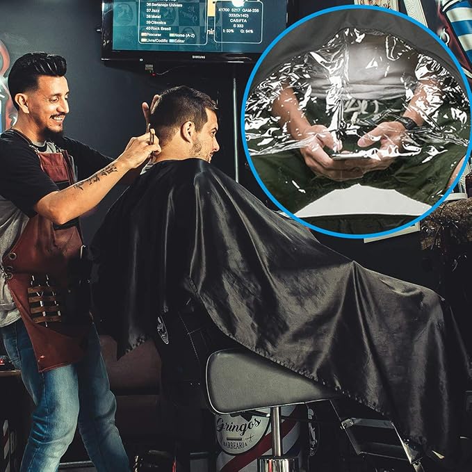CM Barber Cape with Clear Window Salon Cape Hair Cutting Cover Hair Drape Waterproof Haircut Apron with Buckle for Barber Shop Salon Stylists Home DIY Hairdressing