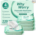 WhyWorry Extra Large Wet Wipes for Adults, 8" x 12", Unscented, 220 Count
