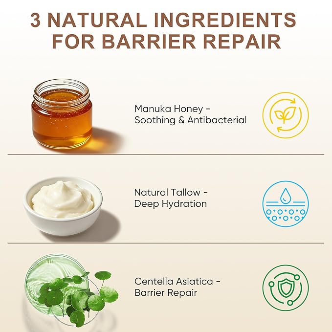 Cleansing Balm Makeup Remover Balm - with Manuka Honey, Centella and Beef Tallow, for All Skin Type. Removes Waterproof Makeup, No Irritation, 3.53oz