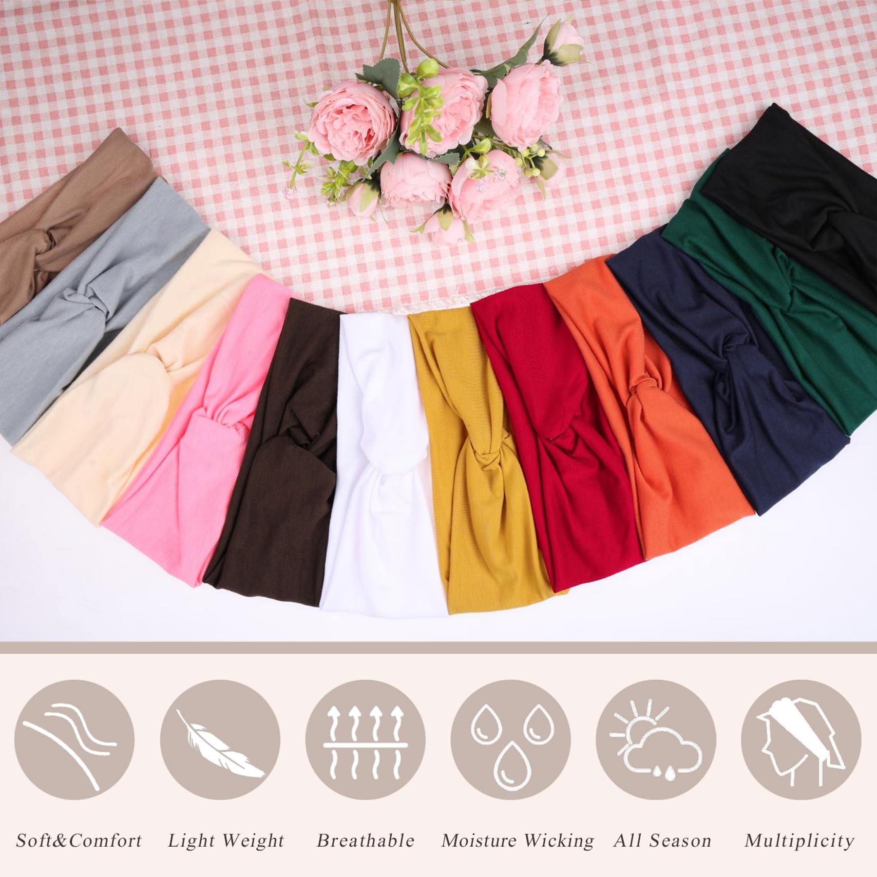 XTREND 12 Pcs Women's Headbands Twisted Cross Elastic Head bands Yoga Workout Non-Slip Sweat Soft Headband Solid Color Simple Versatile Hair Accessory Scarf