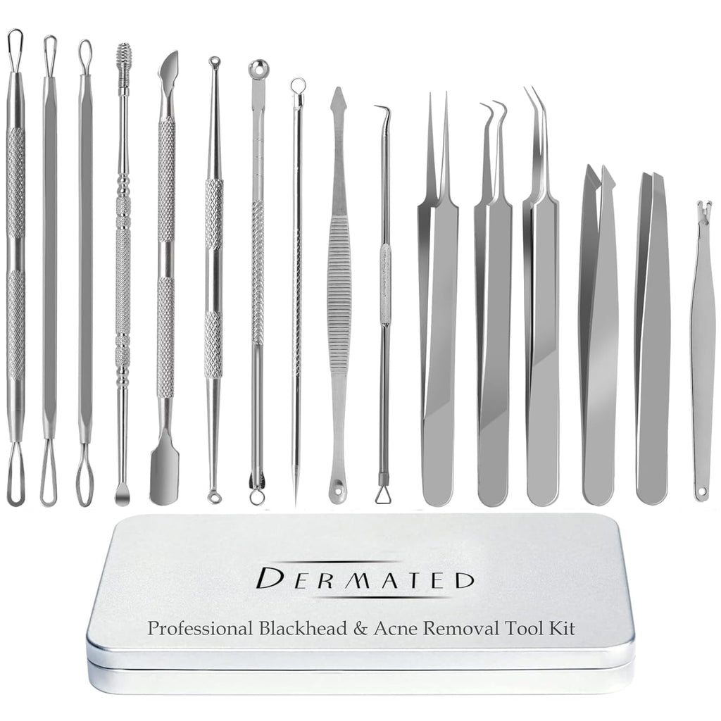 16 Pcs Blackhead Remover Tools 410 Grade Stainless Steel | Pimple Popper Tool Kit | Stainless Steel Professional Pimple Extractor Tool Kit for Blackheads, Comdone, Acne, Zit, and Whiteheads