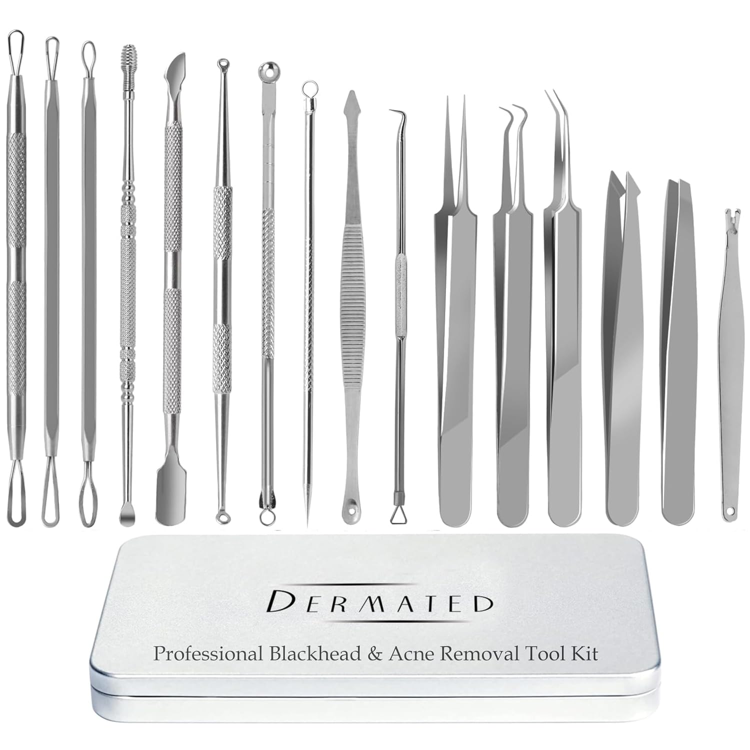 16 Pcs Blackhead Remover Tools 410 Grade Stainless Steel | Pimple Popper Tool Kit | Stainless Steel Professional Pimple Extractor Tool Kit for Blackheads, Comdone, Acne, Zit, and Whiteheads