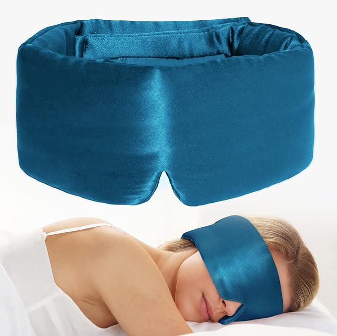 iCooBreeze 100% Natural Silk Eye Mask for Women Men, Soft Pressureless Cooling Blackout Eye Covers for Sleeping, Large Size Sleep Mask fits All Heads Adjustable, 1PC, Vivid Blue