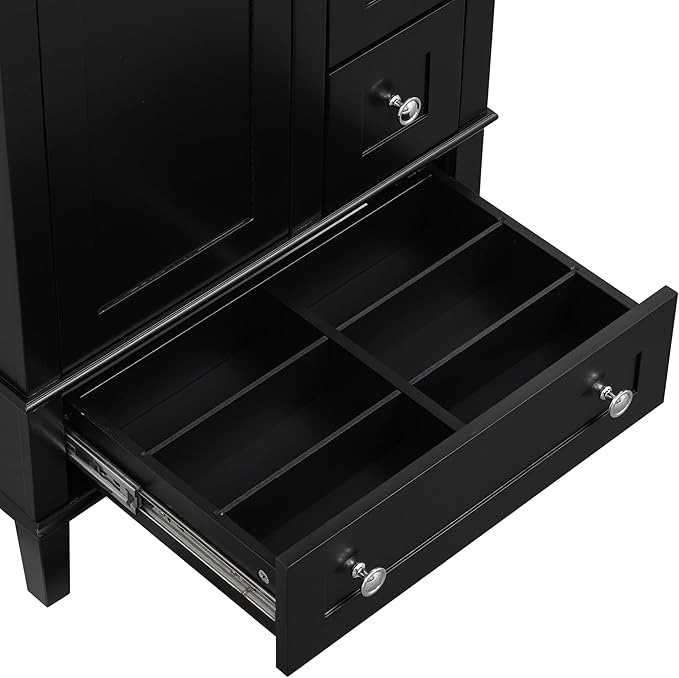 Bellemave 24" Bathroom Vanity with Sink Combo Set, Solid Wood Frame Bathroom Storage Cabinet with 3 Drawers, Soft Closing Cabinet Door with Organizer, Black
