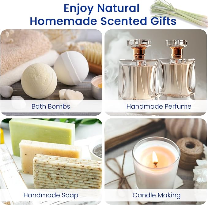 HIQILI Lemongrass Essential Oil for DIY Spray, Body Oil, Soap