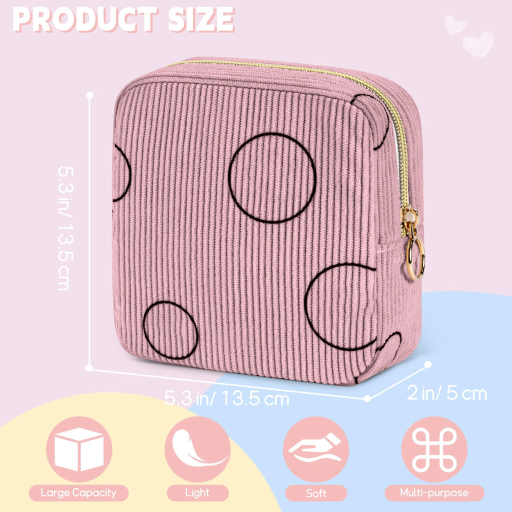 SIDESUGAR Period Bag for Teen Girls - Shark Week Pouch - Corduroy Portable Sanitary Pad Bags - Holds 6-10 Pads - Pink
