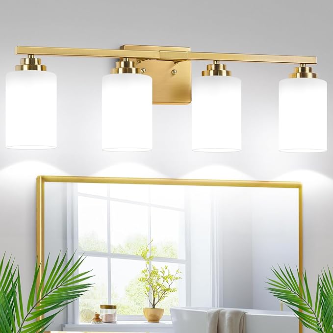 VerRon 4-Light Gold Bathroom Light Fixtures Over Mirror 27 Inches