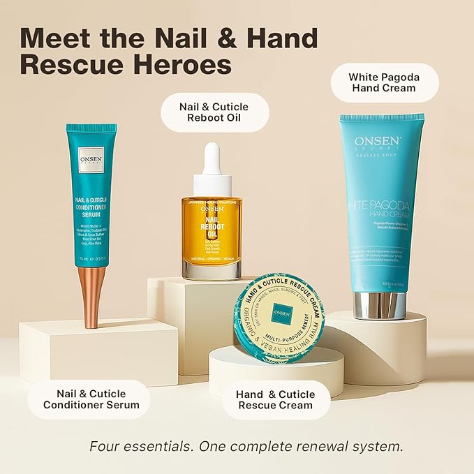 Onsen Hand & Cuticle Rescue Cream | Organic Nail Strengthener & Balm | Dry, Cracked Hands, Elbows & Feet | Shea Butter, Tsubaki & Jojoba Oil | Nail Repair & Growth, Vegan - 1 Pack (2.4 fl. oz)