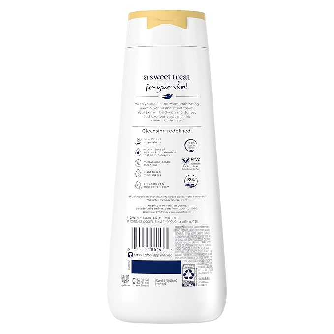 Dove Indulge Body Wash Warm Vanilla + Sweet Cream for Hydrated & Soft Skin 20 FO
