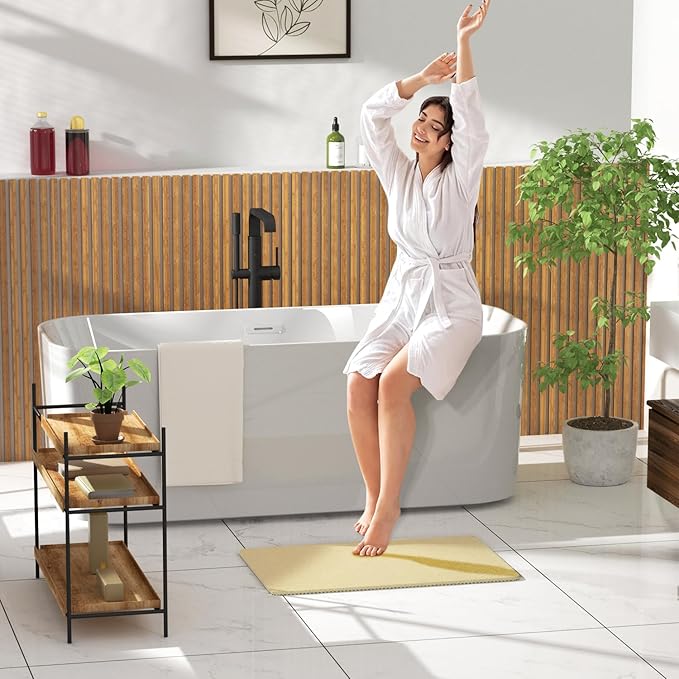 HITSLAM Shower mat Non Slip, 24 x 16 Inch Bath Mat for Tub with Drain Holes, Soft PVC Loofah Bathtub Mat Non Slip, Quick Drying Bathroom Shower Mat, Beige