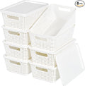 Anywish Plastic Storage Baskets With Lid, Storage Bins for Organizing, Stackable Decorative Containers for Shelves Drawers Desktop Closet Playroom Classroom Office, 8 Pack-White