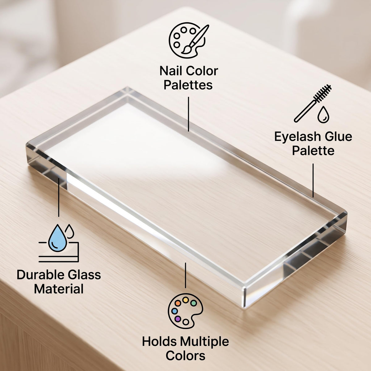 Nail Art Palette - High-Quality Glass Rectangle Makeup Blending and False Eyelash Glue Holder for Professional Use - Easy Color Mixing for Nail Art and Makeup