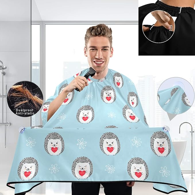visesunny Hedgehogs With Heart Barber Cape Anti-Static Hair Cutting Cape with Snap Closure Professional Salon Polyester Cape Barber Water-Resistant Hairdressing Cape Adjustable Snap for Hairstylists