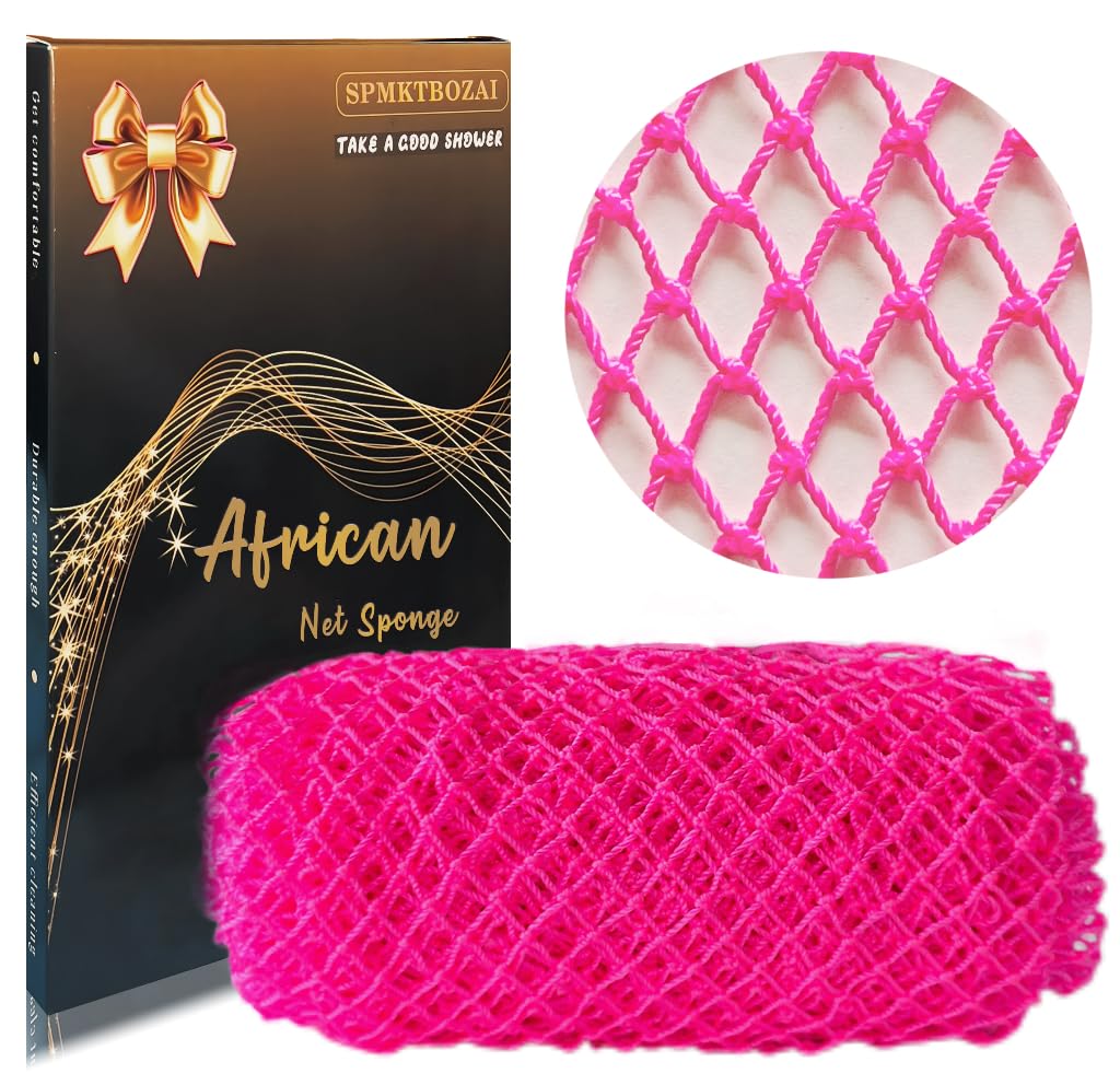 SPMKTBOZAI African Net Sponge Authentic, African Exfoliating Sponge Real African Net Black Owned, African Bath Sponge Back Scrubber, Body Exfoliator Shower Bath Accessories (Blue)
