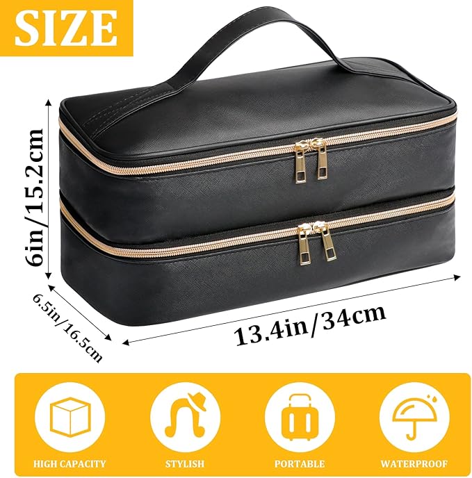 Sambois Travel Carrying Case for Shark Flex Style, Double Layer Storage Case for Shark SpeedStyle Hair Dryer Attachments, Waterproof PU Leather Organizer Bag for Shark Flexstyle Airwrap Styler (Black)
