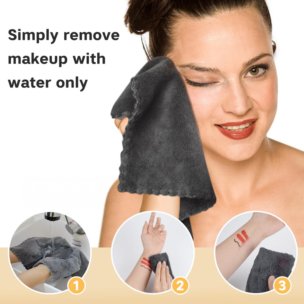 SUNLAND Microfiber Face Cloth Reusable Makeup Remover Facial Cleansing Towel Ultra Soft Face Washcloth 12inchx12inch 12 Pack Dark Grey