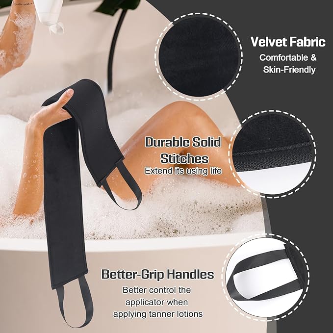 Sunscreen Applicator Set for Woman 18.3” Foldable Application Roller with 2 Reusable Rollers Self Tanner Back Applicator Strip Apply Lotion Cream Ointment Sunless Tanner Beach Essentials (Black)