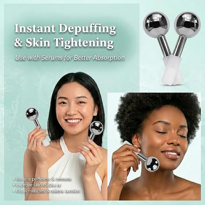 Mousephu 316 Stainless Steel Facial Massage Tools – Ice Globes for Facials – Deep Cooling Cold Globes for Facials – Unbreakable Cooling Globes for Face with Hot & Cold Dual-Therapy Relief.