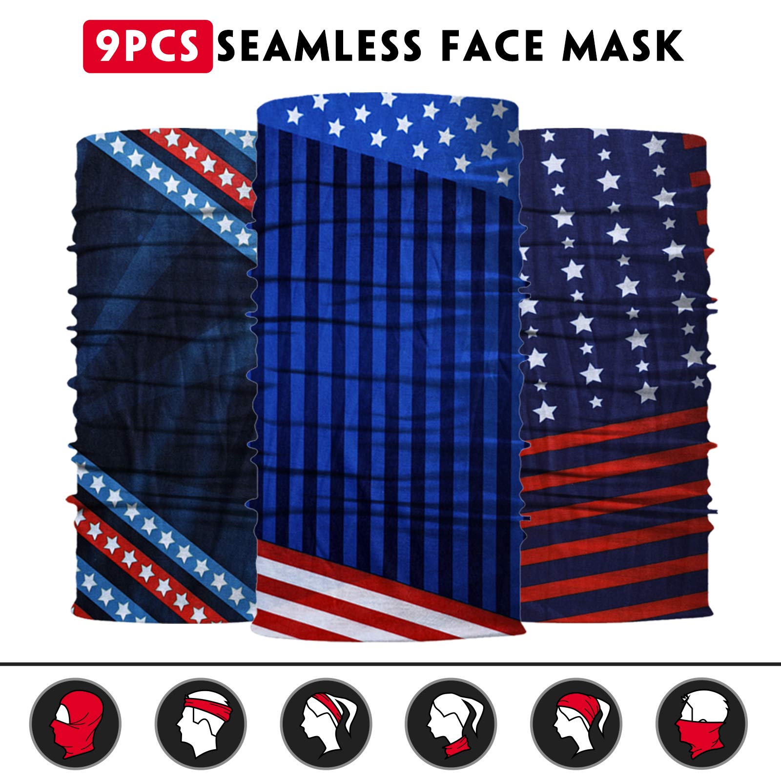 Venswell Neck Gaiter Face Mask Men Women,Seamless Bandana Rave Face Cover Scarf Mask,Balaclava,Headband, Head Wrap,Headwear