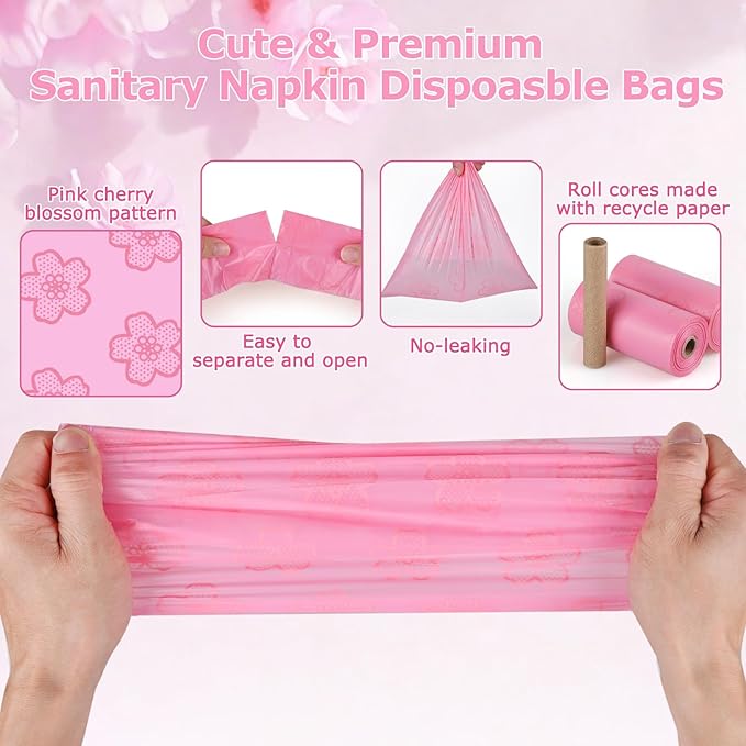 180 PCS Sanitary Napkin Disposal Bags Cherry Blossom Scented, Pink Disposable Sanitary Bag Personal Care Disposal for Tampons Trash Bag, Disposable Mini Bags for Women Privacy Handling Bag Diaper Sack