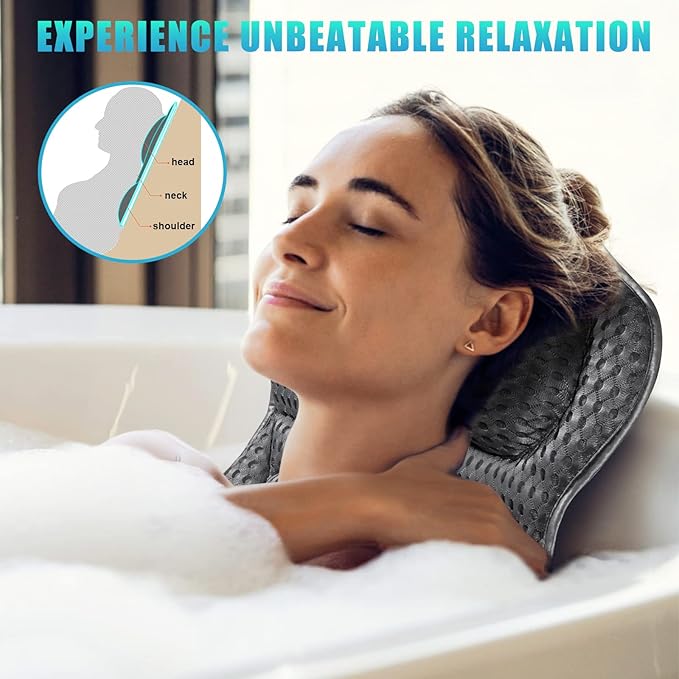Fitheaven Bath Pillow, Tub Pillow for Bathtub with Strong Non-Slip Suction Cups and Comfortabl 3D AirMesh Bath Pillow for Women &Man