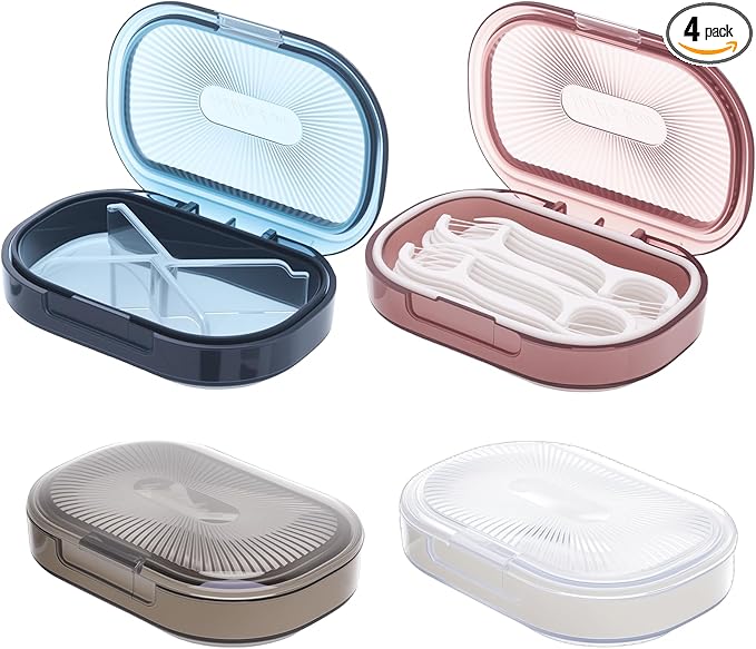 bomyarJr 4 Pcs Qtip Holder Hair Tie organizer Small Container Portable Travel Qtips Case Cotton Swab Holder Flosser Dispenser 4 Soft Colors 3.94 x 2.76 Inch