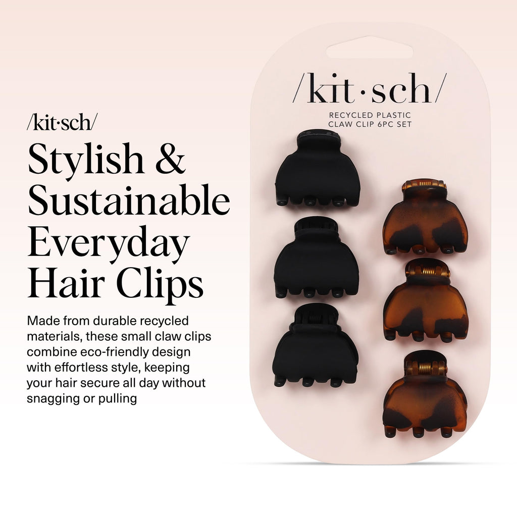 Kitsch Mini Claw Clips for Women - Stylish Small Hair Clips for Kids | Stays In Place Without Pulling or Snagging | Durable & Sturdy Plastic - Tortoise & Black, 6 Pcs