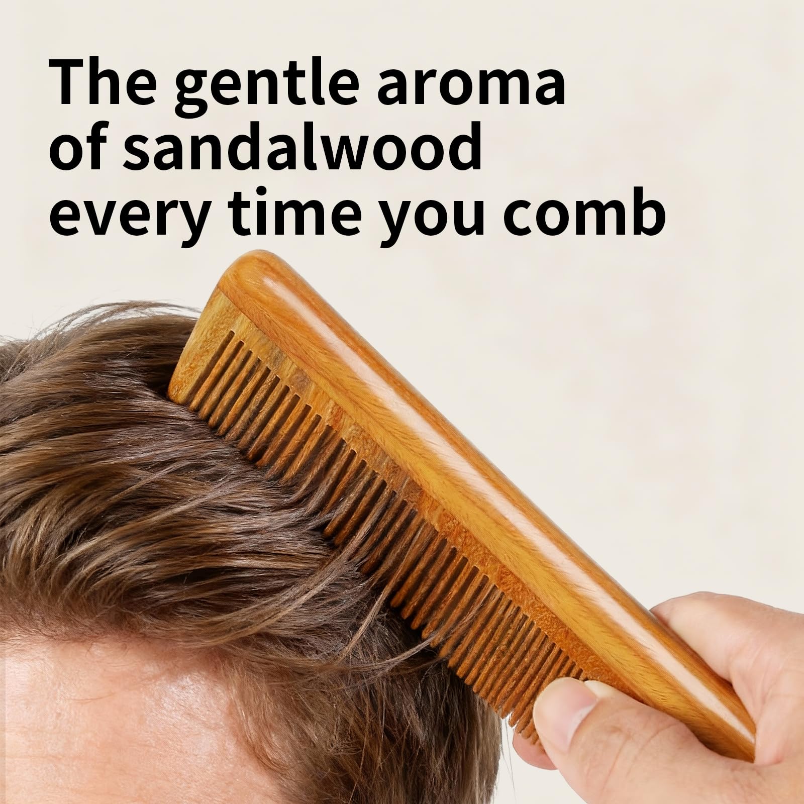 Onedor Handmade 100% Natural Green Sandalwood Wooden Comb for Men Hair, Beard, and Mustache Styling Pocket Comb With Leather Case (Long)