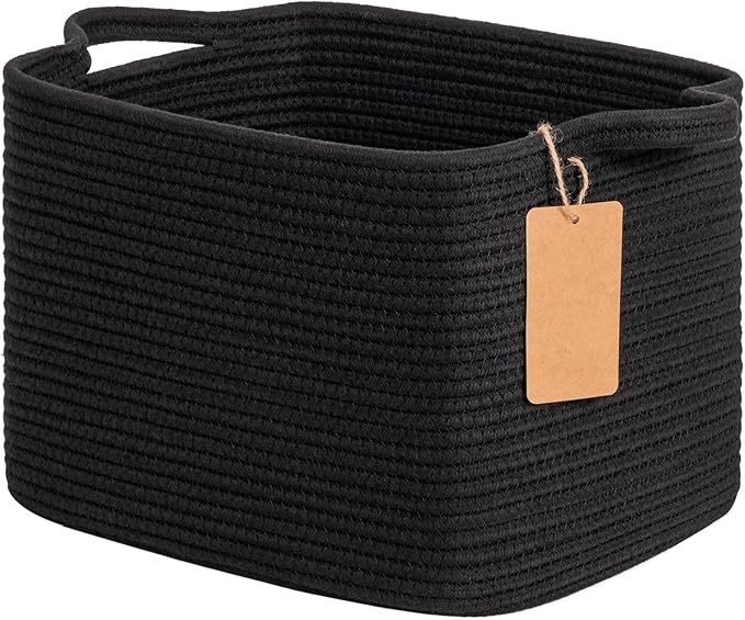 Goodpick Extra Large Woven Rope Storage Basket, Rectangle, Light Gray