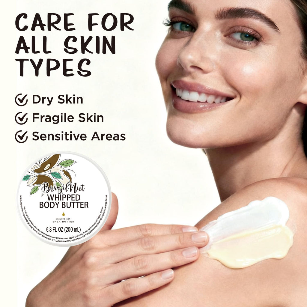 Embleaf Brazil Nut Whipped Body Butter, Shea Body Butter for Women Dry Skin, Natural Brazil Nut Lotion for Body Moisturizer-Deep Moisturizing and Softening-6.8 floz(200ml)