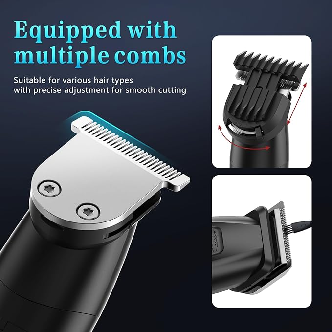 Beard Trimmer for Men 6 in 1 Cordless Waterproof Electric Hair Clippers Mustache Body Face Trimmer All in One Grooming Kit with LED Display USB Rechargeable