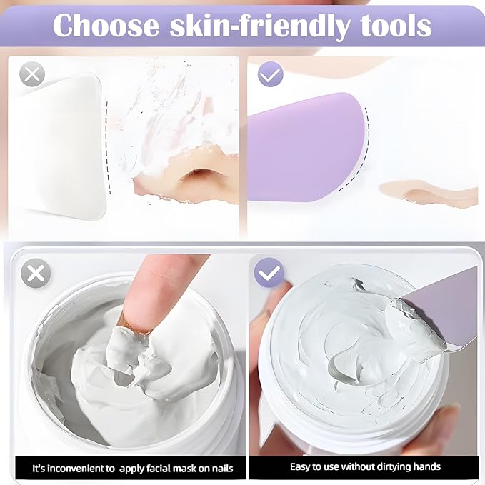 Silicone Facial Mask Applicator Face Masks Skincare Brush Facial Scrubber Double-Head Lotion Spatula Scoop for Makeup,Foundation,Cream,Lotion,Moisturizer,Gel,Peel,Mud Masks (Pink+Purple)